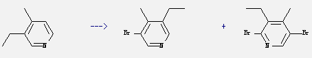 Pyridine,3-ethyl-4-methyl- can be used to produce 3-bromo-5-ethyl-4-methyl-pyridine and 2,5-dibromo-3-ethyl-4-methyl-pyridine